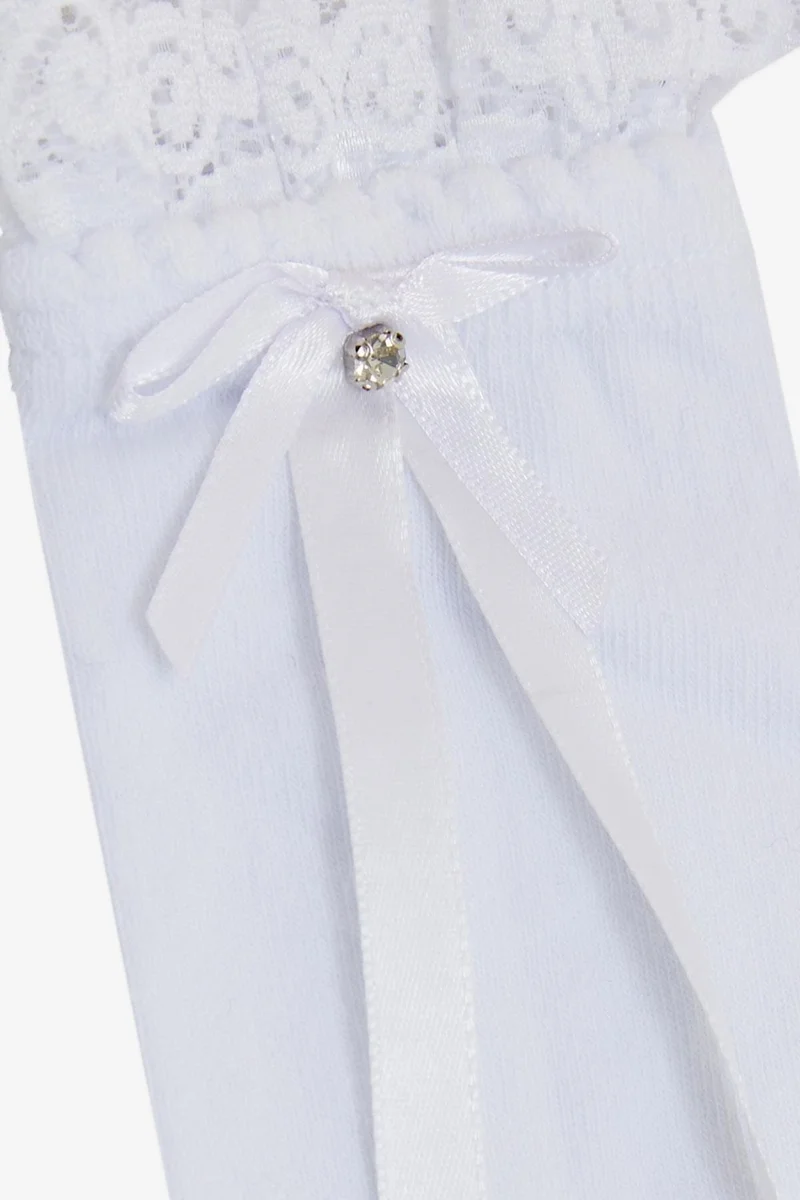 Katamino Girls Golf Socks Stoned Bow Laced 9-12 Years, White