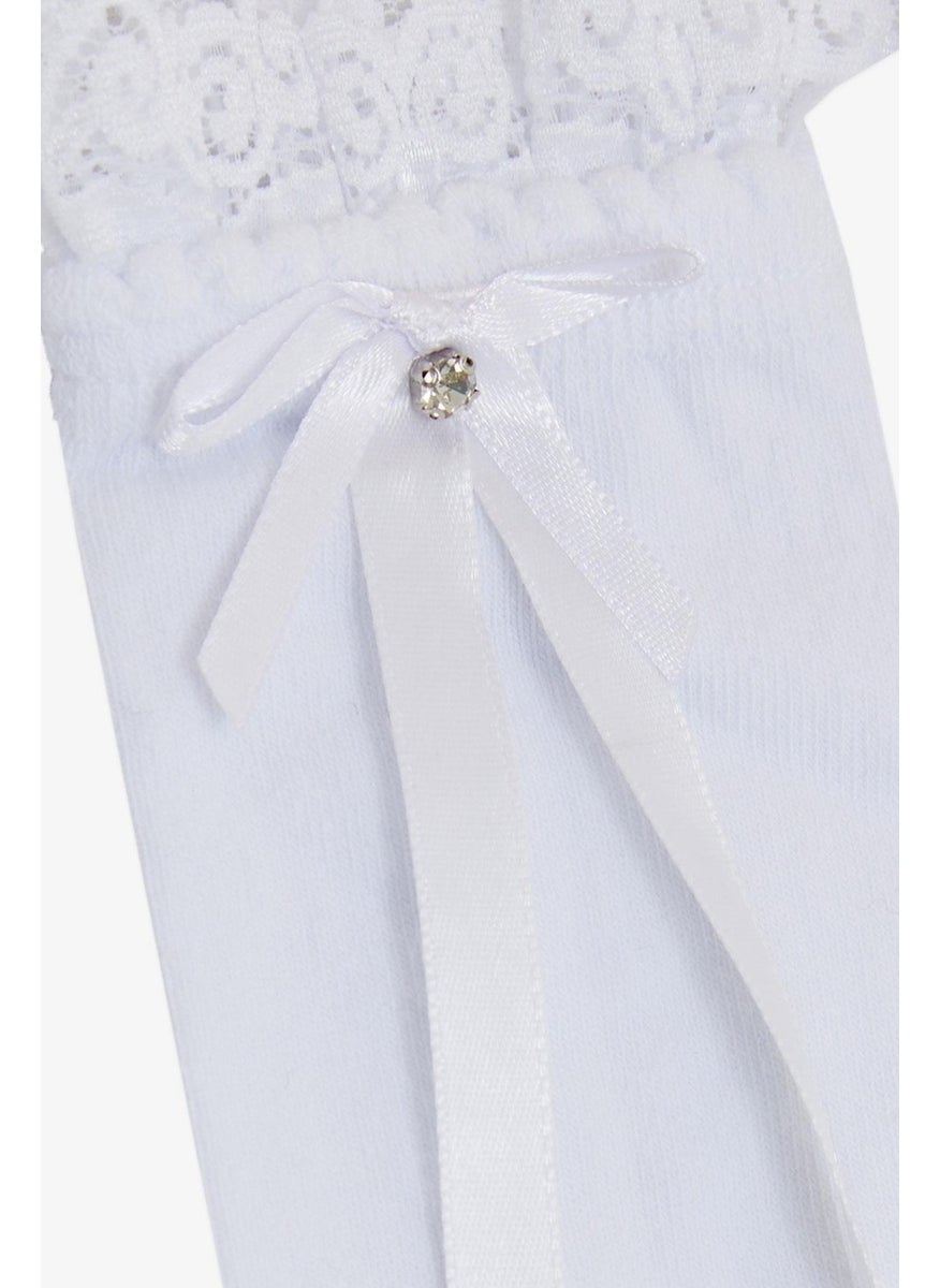 Katamino Girls Golf Socks Stoned Bow Laced 9-12 Years, White  - Image 4