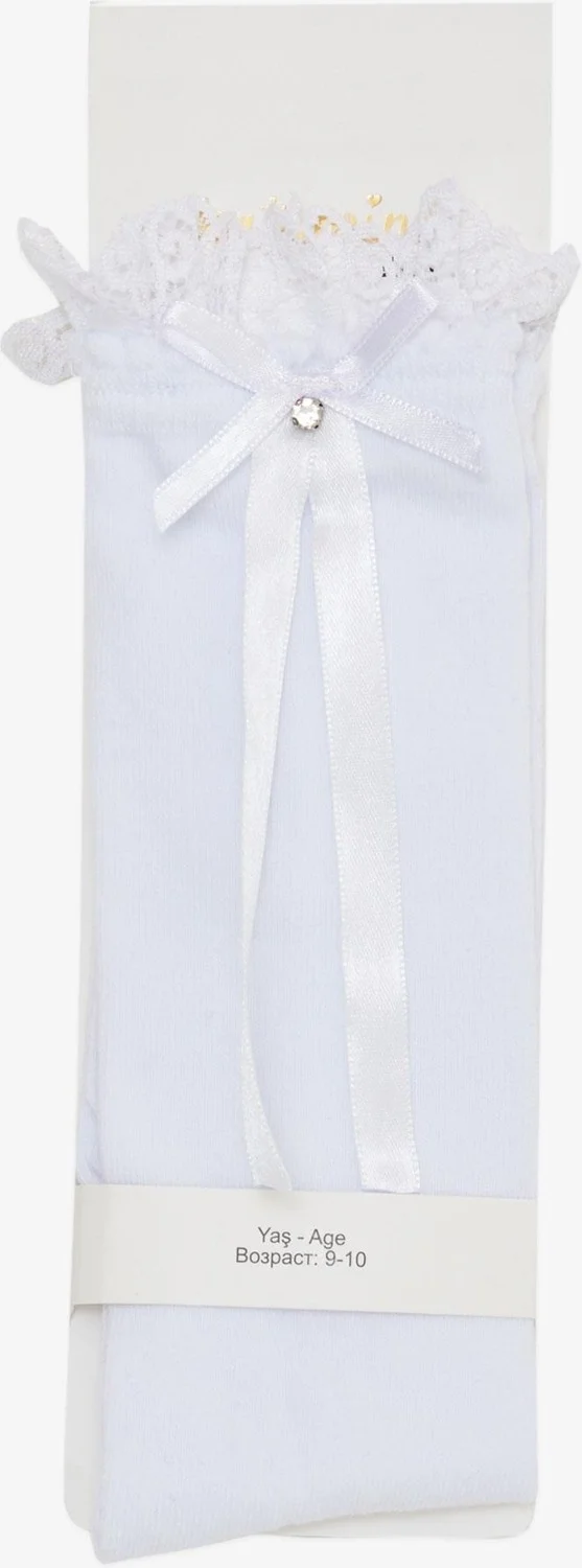 Katamino Girls Golf Socks Stoned Bow Laced 9-12 Years, White