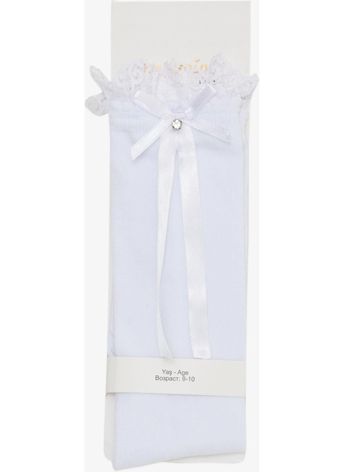 Katamino Girls Golf Socks Stoned Bow Laced 9-12 Years, White  - Image 3