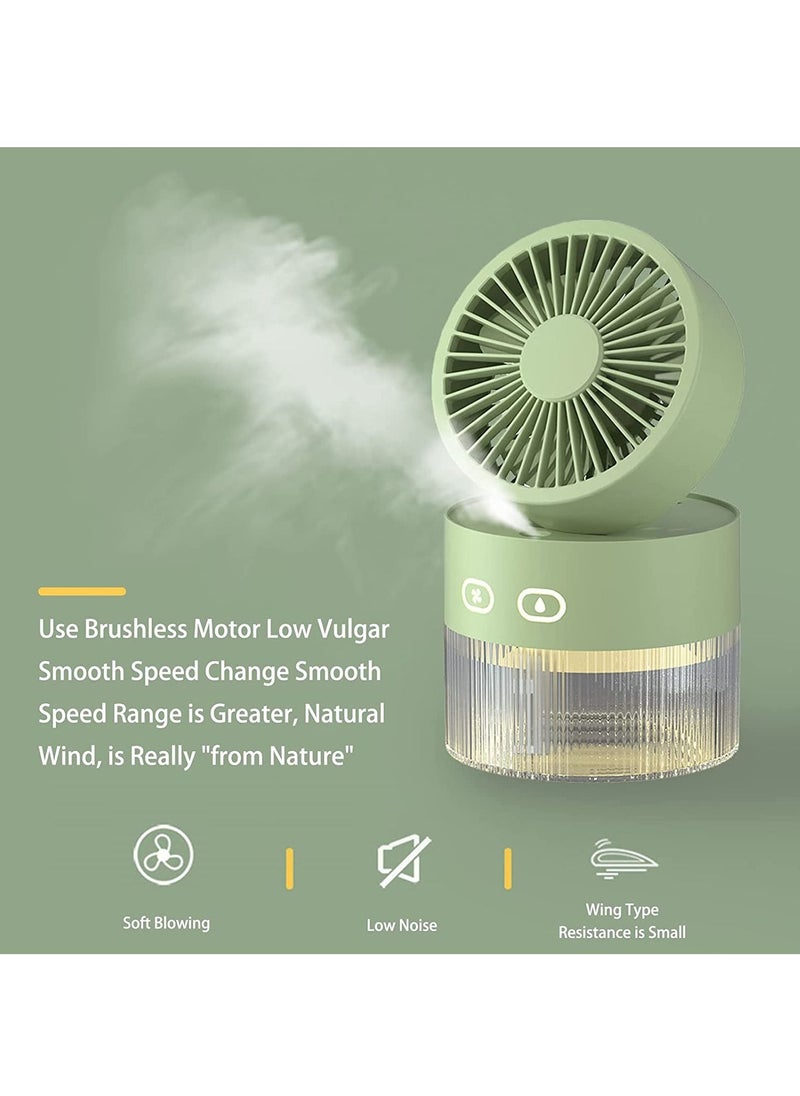 NIBEMINENT - Foldable Small Desk Fan with Cool Wind Humidification Spray USB Battery Powered Vortex Three-Speed Powerful Airflow 60° Rotation Home Office Bedroom Desktop Silent (Green) - Image 1