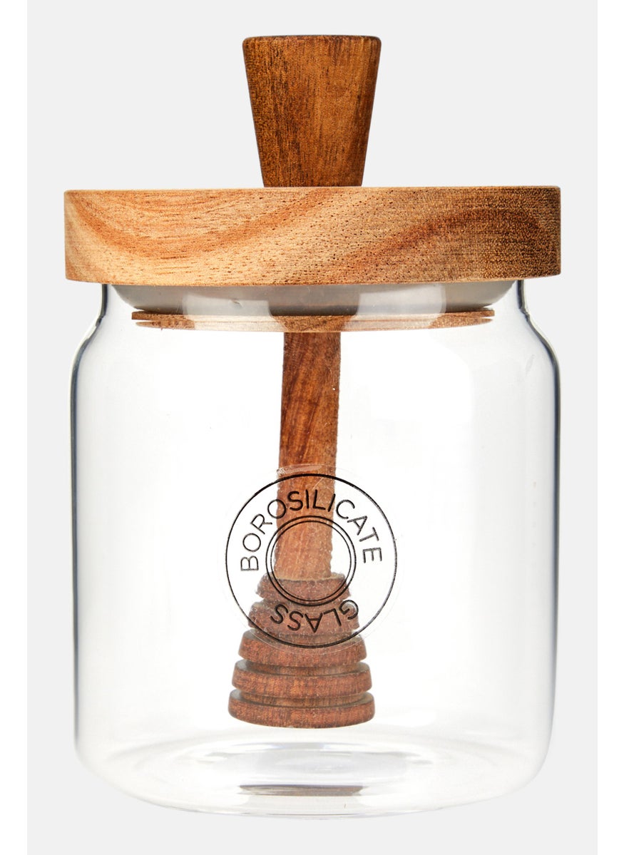 Muy Mucho Glass Honey Jar With Bamboo Lid 450 ml, Transparent/Brown  - Image 1