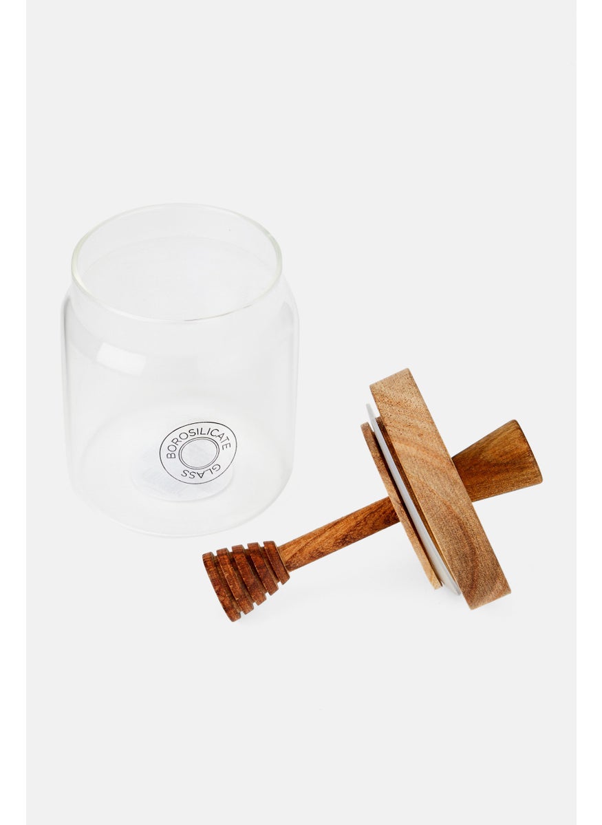 Muy Mucho Glass Honey Jar With Bamboo Lid 450 ml, Transparent/Brown  - Image 2