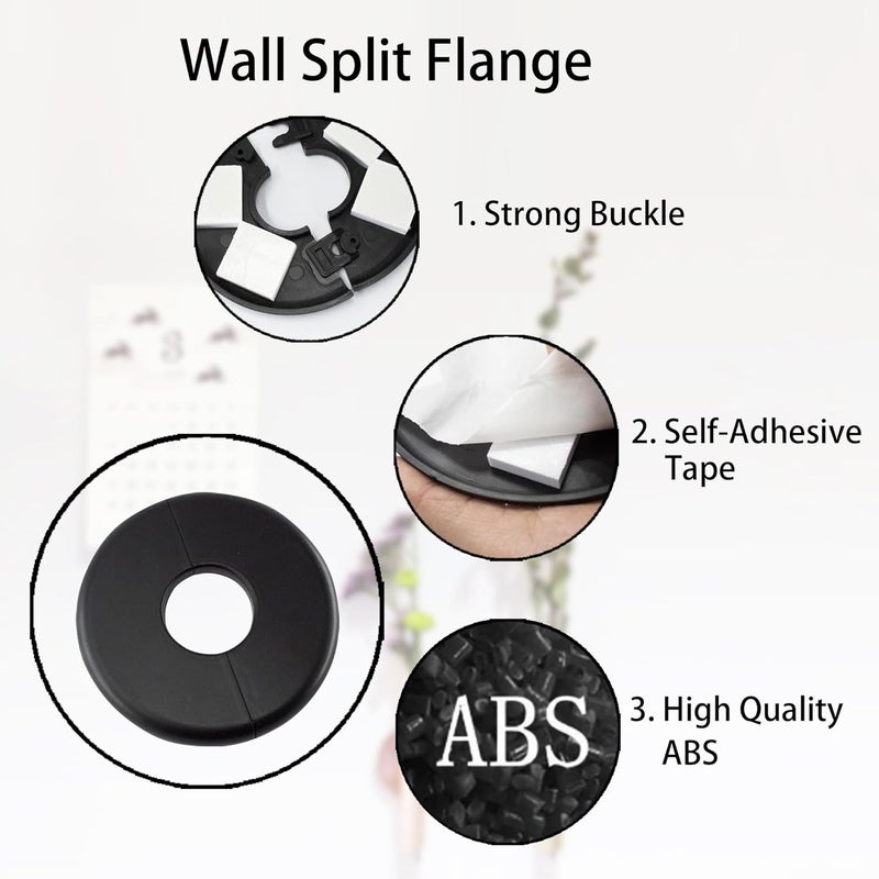 bociloy Wall Split Flange 26mm/1"Diameter, ABS Round Self-Adhesive Escutcheon Plate, Wall Hole Decoration Cover, Water Pipe Plate Cover, Black, 2PCS - Image 4