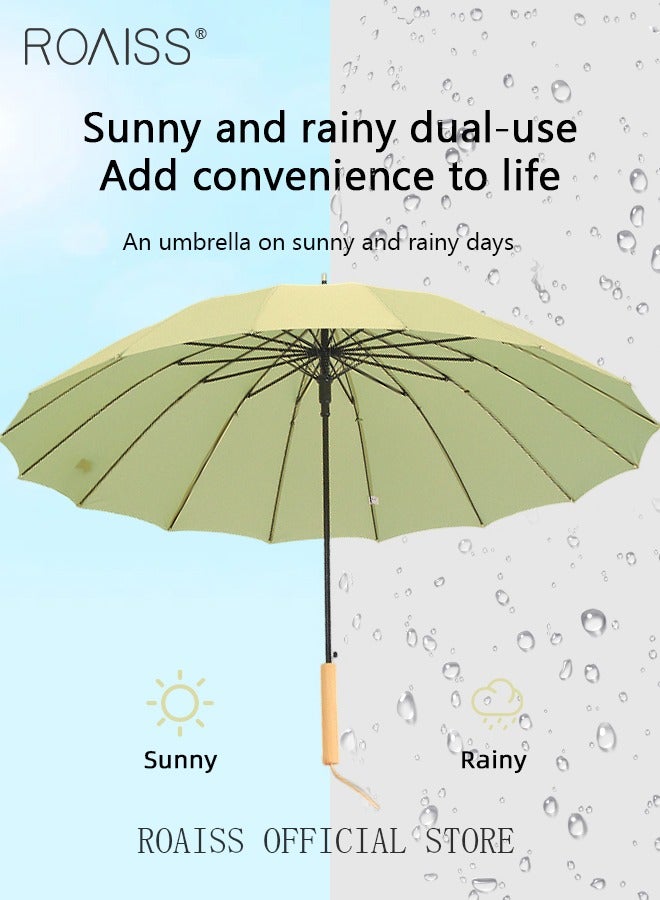 roaiss Unisex Multifunctional Long Handle Umbrella with Reinforced Fiberglass Ribs for Effective Wind Rain and Sun Protection Integrated Wooden Handle Grip 16 Rib Design - Image 2