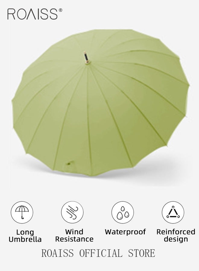 roaiss Unisex Multifunctional Long Handle Umbrella with Reinforced Fiberglass Ribs for Effective Wind Rain and Sun Protection Integrated Wooden Handle Grip 16 Rib Design - Image 5