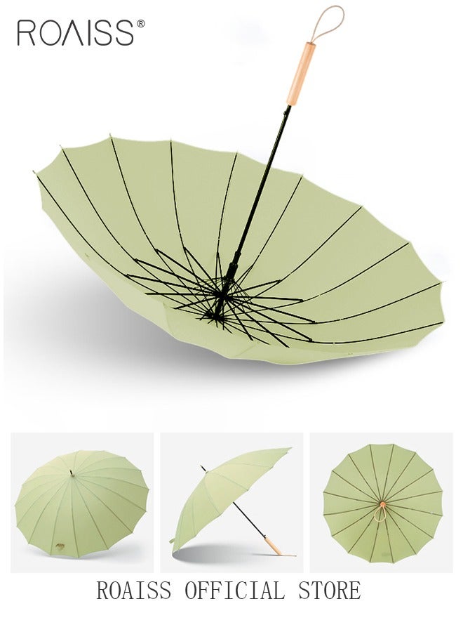 roaiss Unisex Multifunctional Long Handle Umbrella with Reinforced Fiberglass Ribs for Effective Wind Rain and Sun Protection Integrated Wooden Handle Grip 16 Rib Design - Image 3