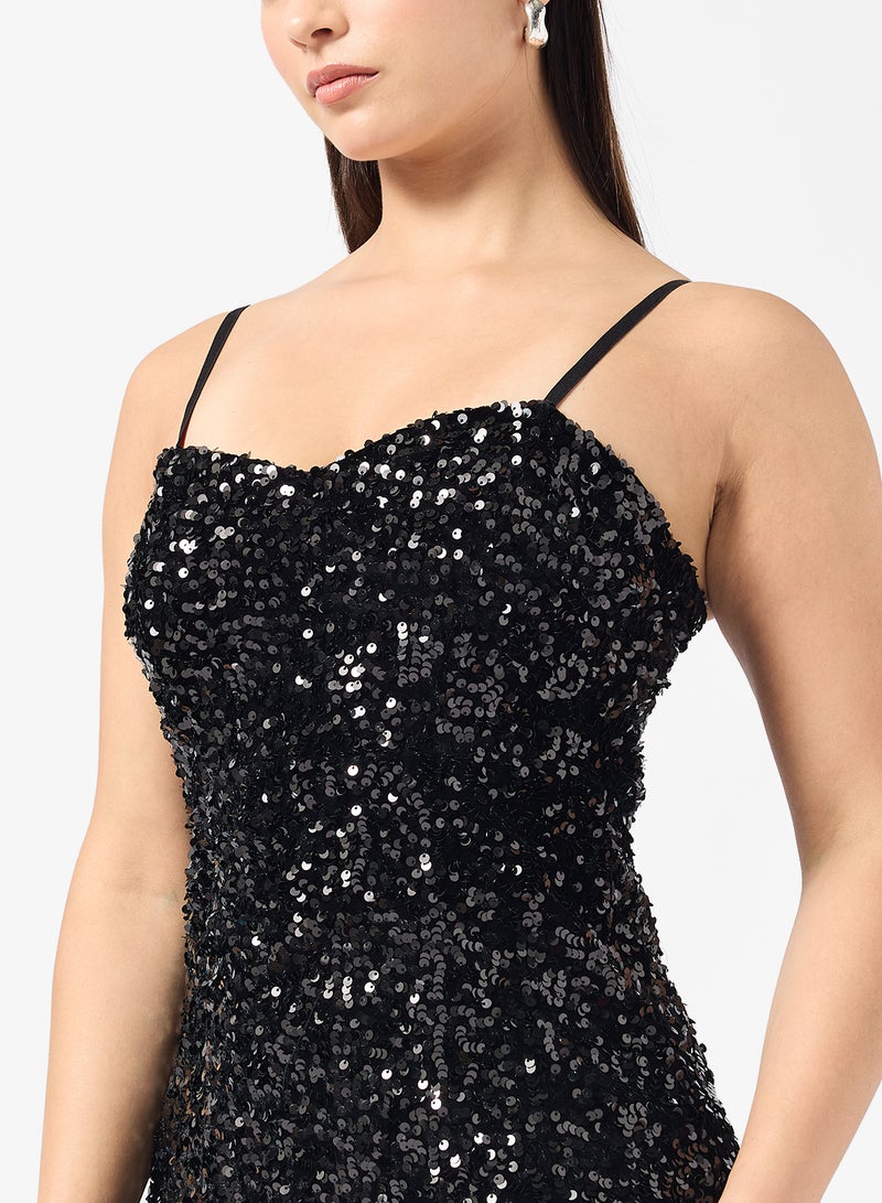 ONLY Sequin Detail Strappy Mini Dress - Image 3