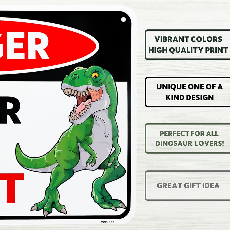 Venicor Dinosaur Sign - 8 x 12 Inches - Aluminum - Dinosaur Room Decor for Boys - Dinosaur Decor Boys Room - T Rex Dinosaur Bedroom Decor for Boys Kids Decorations Lover Gifts Wall Art Poster Stuff - Image 3