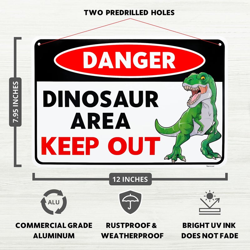 Venicor Dinosaur Sign - 8 x 12 Inches - Aluminum - Dinosaur Room Decor for Boys - Dinosaur Decor Boys Room - T Rex Dinosaur Bedroom Decor for Boys Kids Decorations Lover Gifts Wall Art Poster Stuff - Image 2