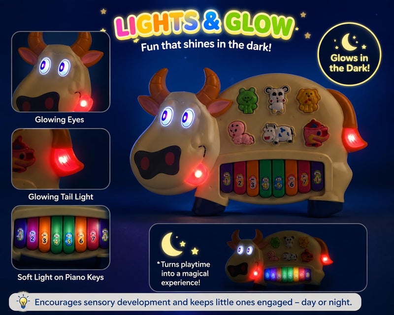 Goyal's Cow Piano Musical Piano with 3 Modes, Flashing Lights & Wonderful Animal Sound Music - Image 4