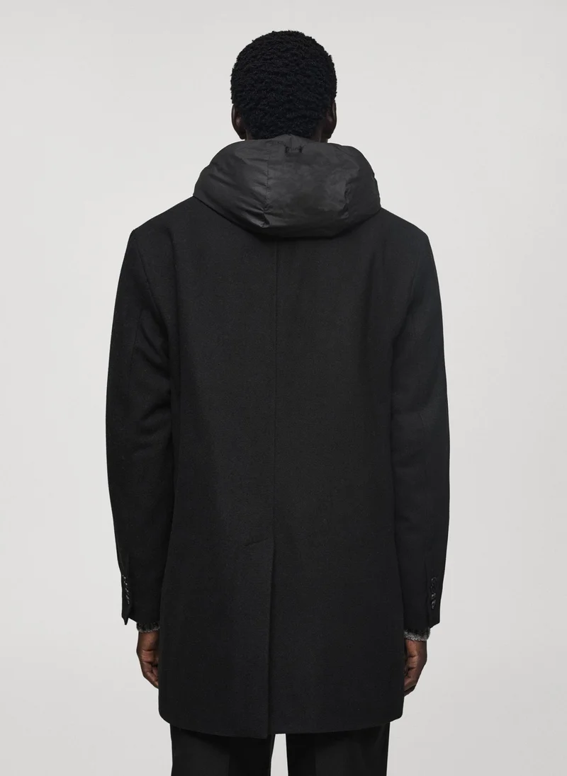 Mango Man Coat Mathis Button Detailed Hood Detailed Coat