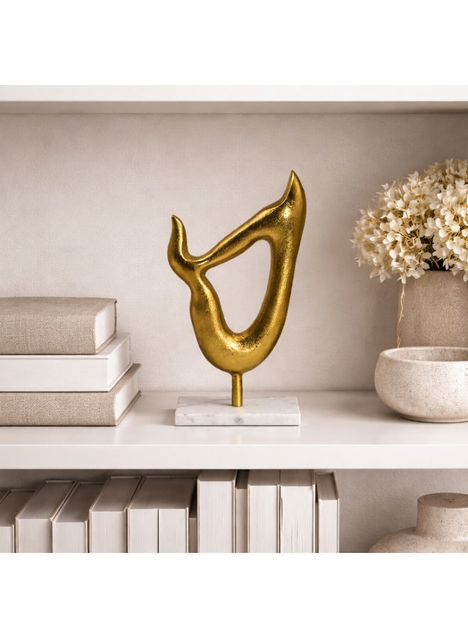 Handmade Abstract Decor Sculpture with Gold Aluminum Finish and Marble Base - Image 1