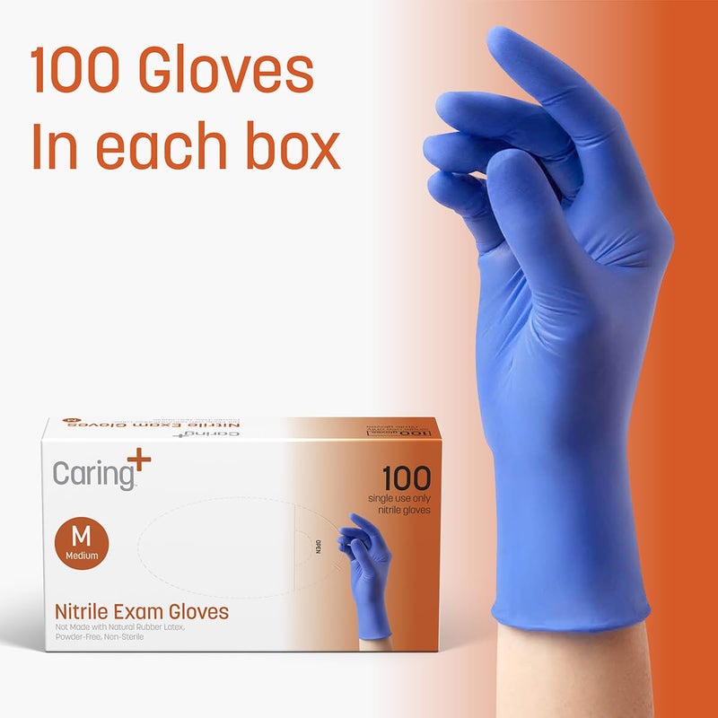 Caring Nitrile Exam Gloves (100ct), Powder Free and Not Made with Natural Rubber Latex, Gloves for Medical Use, Cleaning, Food Prep and More, Medium - Image 5