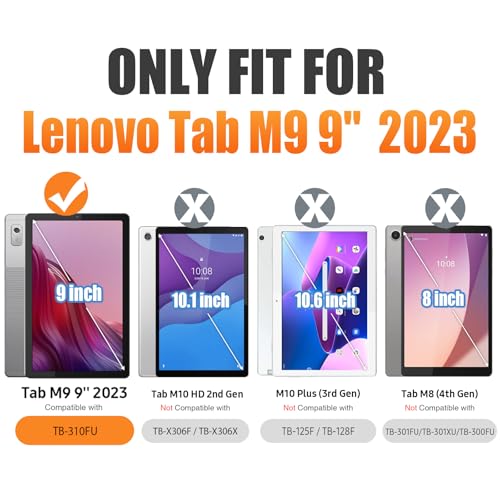 SEYMAC stock Case for Lenovo Tab M9 (TB-310FU) 2023 with Screen Protector, Drop-Proof Protection Cover with 360° Rotating Stand &Strap [Pen Holder] Case for Lenovo Tab M9 9'' (Black) - Image 2