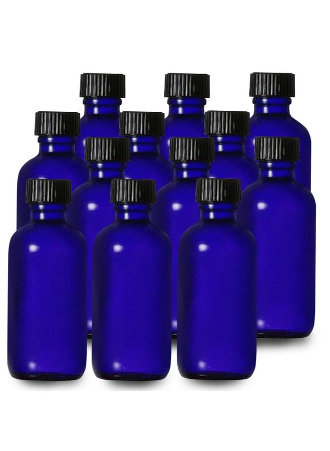 Blue Glass Empty Bottle - Round Boston Glass Bottles With Black Cap Refillable And Durable Bottles - Marvelous Glass Material - Affordable Price, Size Of Each Bottle 1 Oz (Pack Of 12)