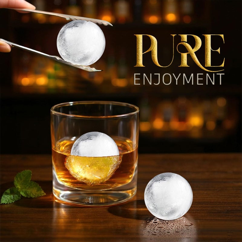 Cozy Kitchen Essentials 1.8in Large Ice Cube Molds - Big Round Whiskey Ice Trays for Freezer with Bucket, Scoop, Tongs, 2 Straws - Easy to Fill & Release, Bourbon Cocktail (3 pack, 8 Balls) - Image 5