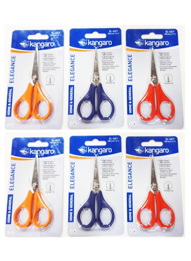 Kangaro 6-Piece General Purpose Scissors Assorted Colours - Image 1