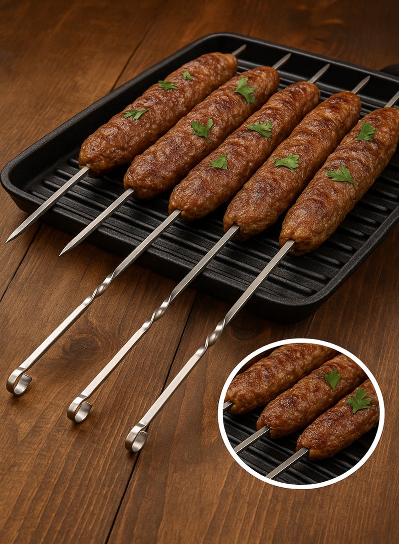 BASURRAH Basra Metal Skewers – Set of 6 Stainless Steel BBQ Sticks – Durable Grill Skewers with Comfortable Handle, Perfect for Meat, Chicken, Kebab, and Fish - Image 3