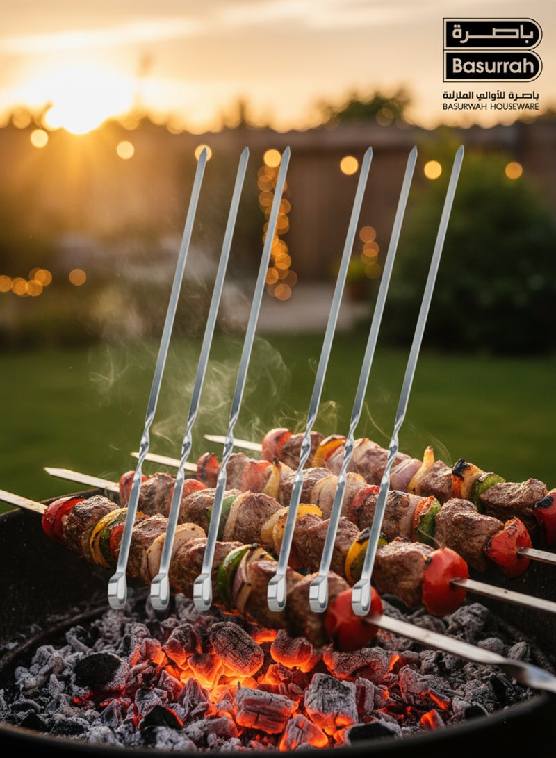 BASURRAH Basra Metal Skewers – Set of 6 Stainless Steel BBQ Sticks – Durable Grill Skewers with Comfortable Handle, Perfect for Meat, Chicken, Kebab, and Fish - Image 4