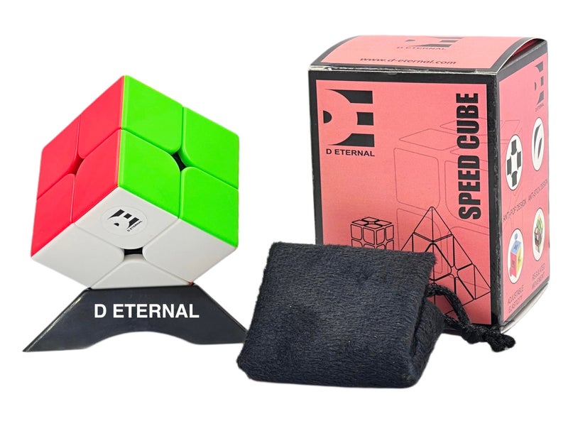 D ETERNAL Cube 2x2 Stickerless Magic Speedcube for Kids & Adults with Cube Stand and Protecting Pouch Bag Combo Set (2x2+Stand+Bag) - Image 1