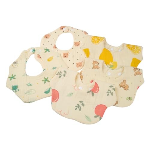 heartbury Unisex 6 Layer Muslin 100% Organic Cotton Baby Bips With adjustable Button lightweight &supersoft, Bips for New Born Baby and Toddlers, Set of 5Psc - Image 2