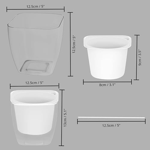 ABOUT SPACE Self Watering Pot - 5 Inch Plastic Automatic Watering Planters with Transparent Pot for Succulent, Foliage Plants, and Herbs - Indoor, Outdoor, Balcony, Garden, Home (Set of 2, Only Pots) - Image 2