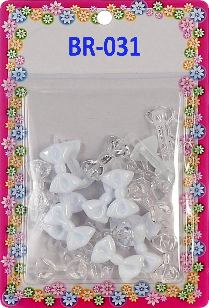Tara Girls Self Hinge Plastic Mini Bow Hair Barrettes - White & Clear - 20 Pcs. by Tara - Image 1