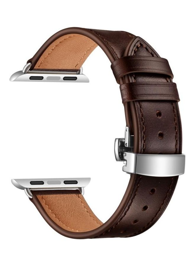 NIBEMINENT Genuine Leather Butterfly Buckle Replacement Watchbands for Apple Watch Series 7/6/SE/5/4/3/2/1 38/40/41mm Dark Brown  - Image 3