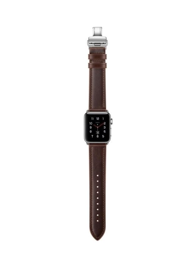 NIBEMINENT Genuine Leather Butterfly Buckle Replacement Watchbands for Apple Watch Series 7/6/SE/5/4/3/2/1 38/40/41mm Dark Brown  - Image 4