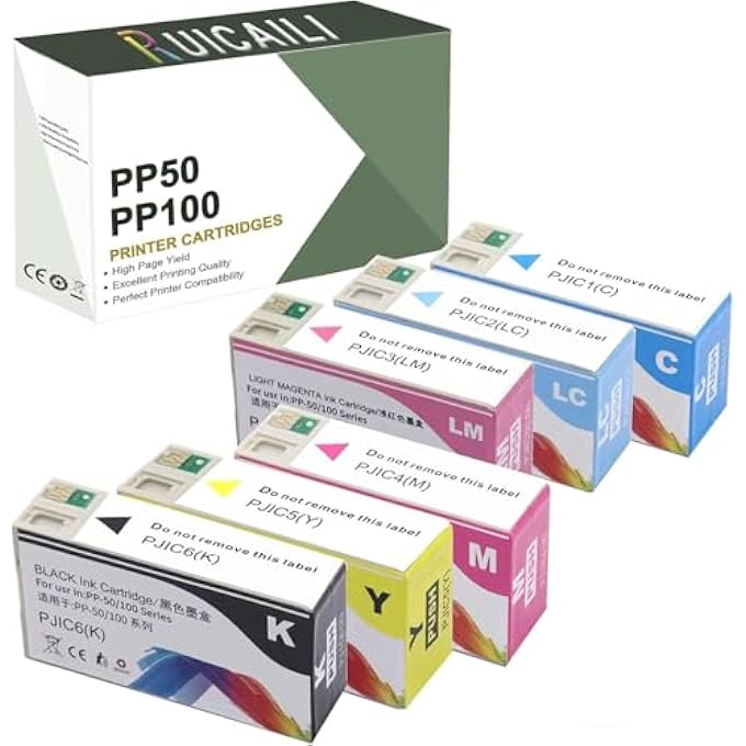 COMPATIBLE PP-50 PP-100 PP50 PP100 INK CARTRIDGE PJIC1 PJIC2 PJIC3 PJIC4 PJIC5 PJIC6 USE WITH DISCPRODUCER PP-50 PP-50BD PP-100N PP-100IIBD PP-100II PP-100AP PRINTER, 6 PACK - Image 2