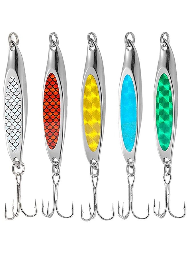 Generic Fishing Lure Set, 5 Pcs Metal Hooks, Lure Sequins Spoons with Hard Bait, Sea Lake Lure Tool for Saltwater Freshwater Trout Bass Salmon Fishing  - Image 1