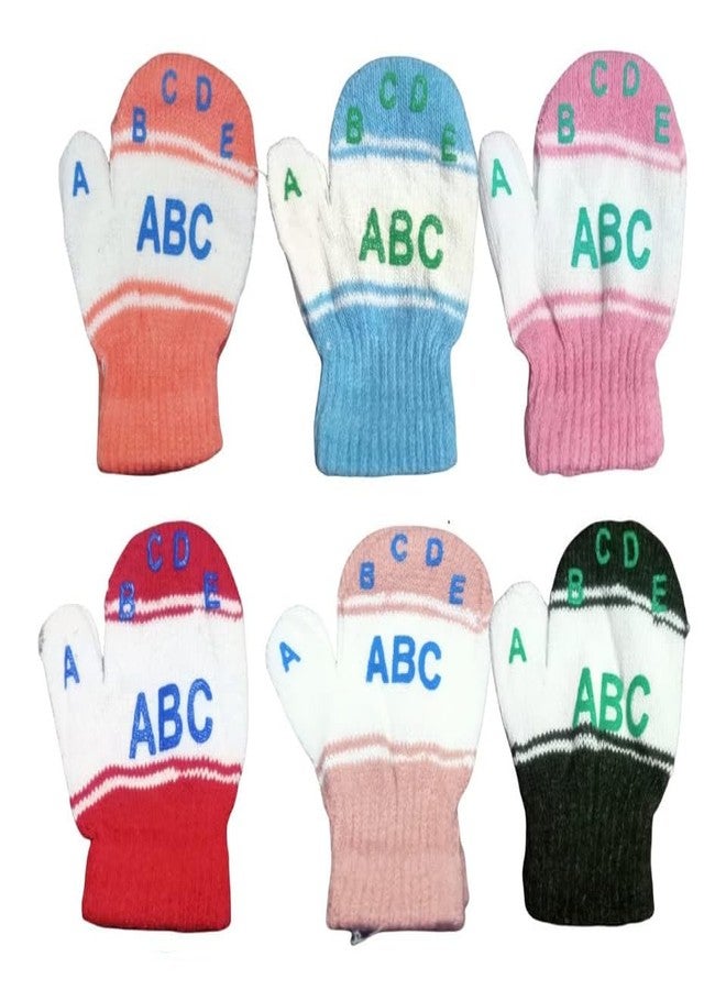 MIKONIKO Kids Boys & Girl's Toddler Mutthi ABC Letters full Finger Winter Gloves/Mittens_Pack Of 6 (Multicolour,0-6 months) - Image 1