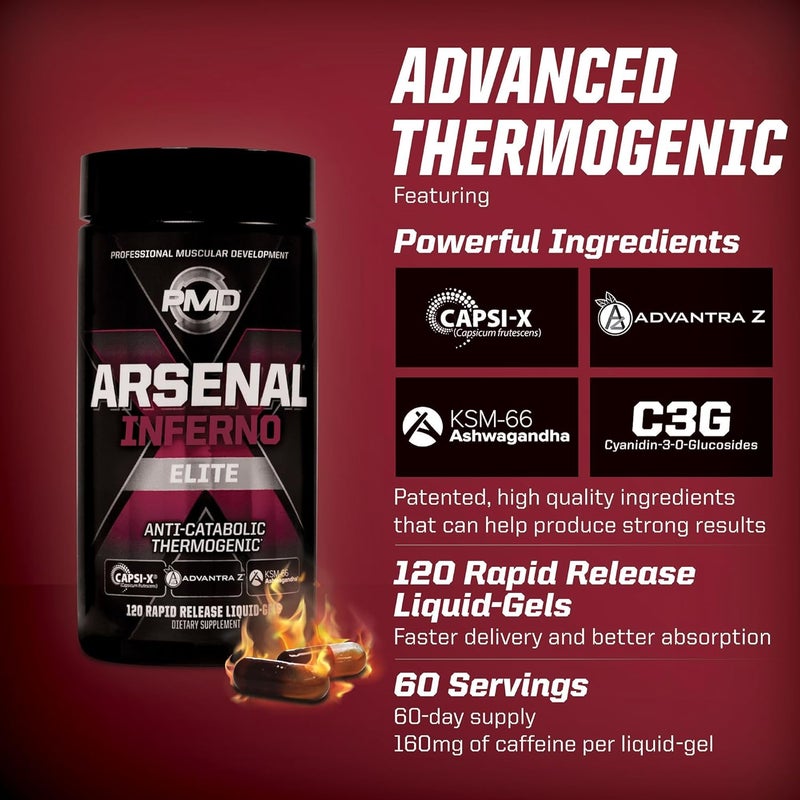 PMD PMD Sports Arsenal X Inferno Superior FastActing Liquid Gel Thermogenic Dietary Supplement  Fat Burner and Muscle Maintenance  Increase Metabolism and Energy Booster  120 Liquid Gels - Image 3
