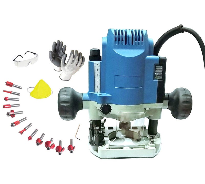 ISC ISC Router Machine with 12Piece Multi Shapes RouterTrimmer Bit Set Woodworking Tool for Versatile Applications - Image 1