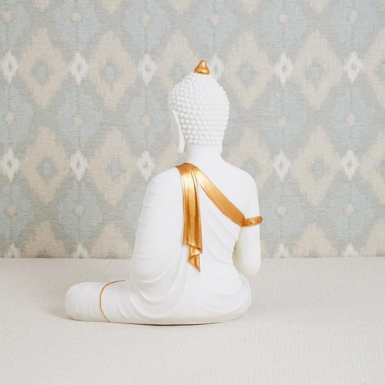 Karigaari India New Sitting Buddha Big Size Statue showpiece Idol Home Decor Items for Living Room and Gifts with TLight WhiteMarble Finish - Image 4