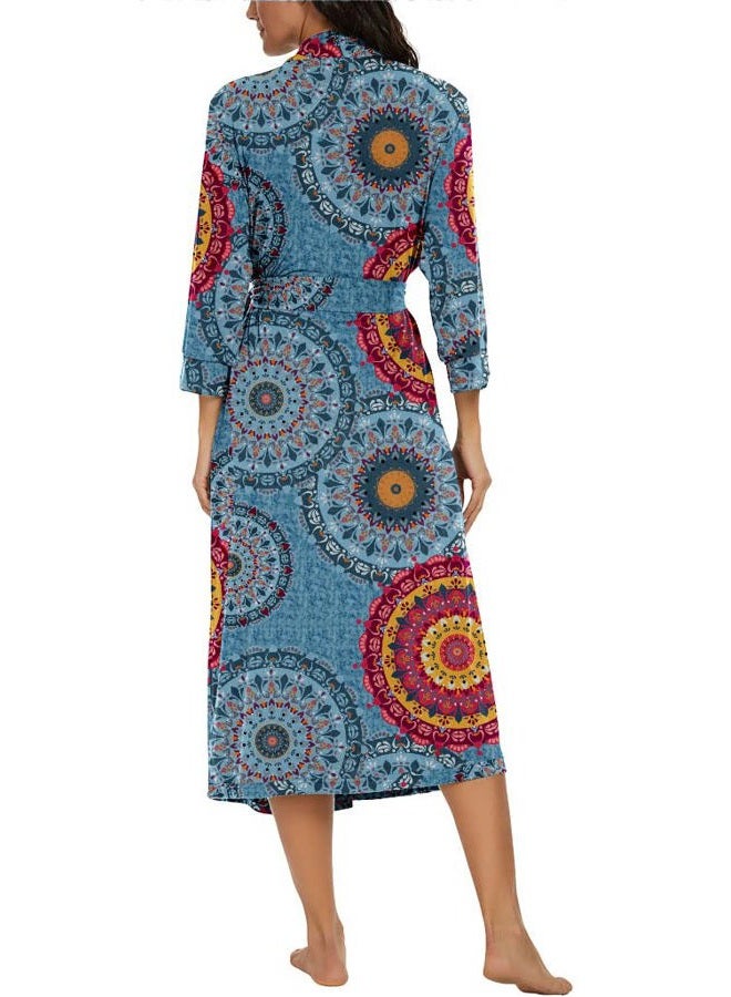 VINTATRE Women Kimono Robes Long Knit Bathrobe Lightweight Soft Knit Sleepwear V-neck Casual Ladies Loungewear, A02 Fp-mix Blue, M - Image 5