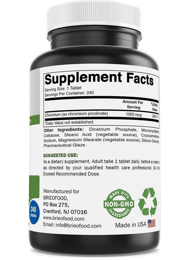 Brieofood Chromium Picolinate 1000 mcg Pills - 240 Tablets - 240 Servings - Non-GMO, Gluten Free - Image 2