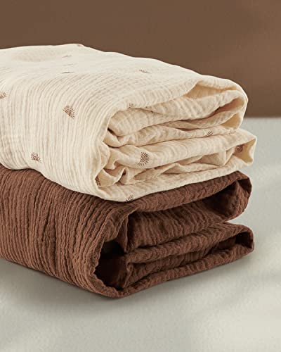 Blissful Diary Muslin Bassinet Sheets for Baby Girls Boys, Boho Soft Cotton Fitted for Oval Hourglass Rectangle Mattress, 2 Pack(Sunshine&Brown) - Image 3