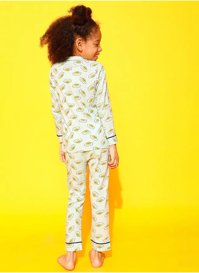 Clovia Cubs Egg Graphic Print Shirt & Pyjama Set by Styli