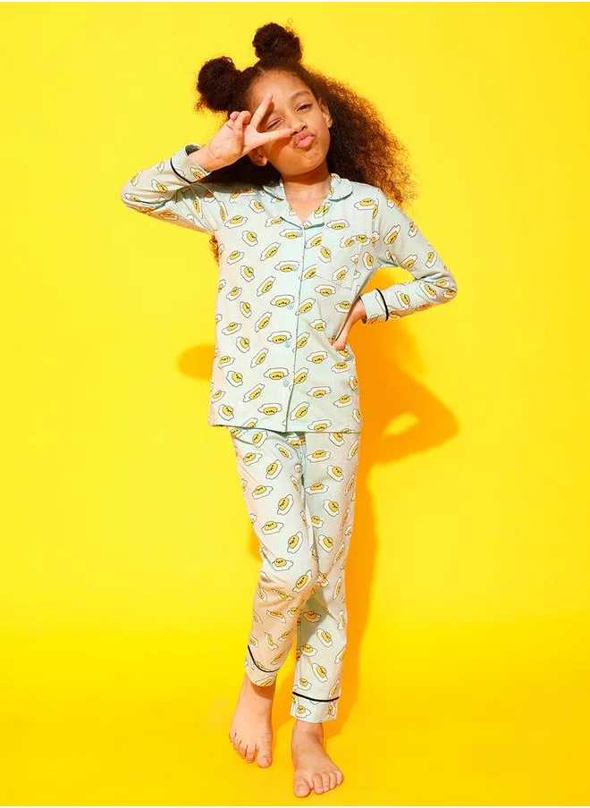 Clovia Cubs Egg Graphic Print Shirt & Pyjama Set by Styli
