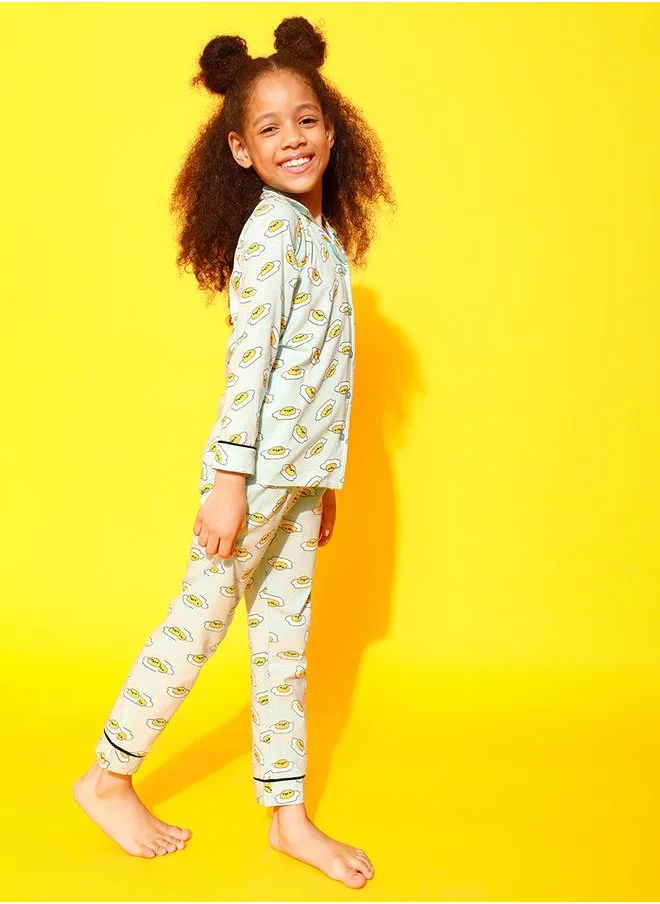 Clovia Cubs Egg Graphic Print Shirt & Pyjama Set by Styli