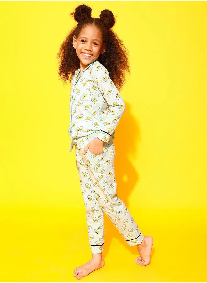 Clovia Cubs Egg Graphic Print Shirt & Pyjama Set by Styli