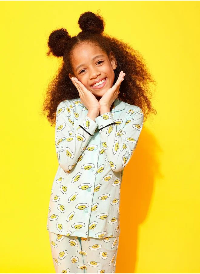 Clovia Cubs Egg Graphic Print Shirt & Pyjama Set by Styli