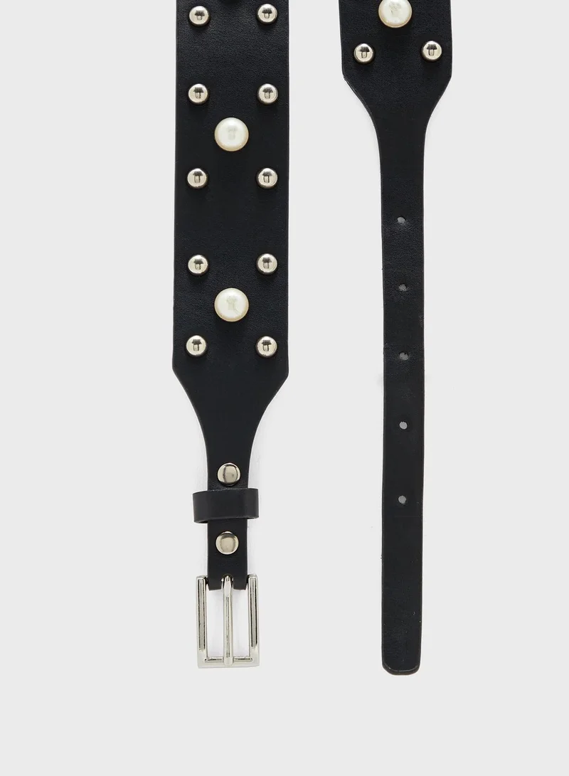 Ginger Pearl Detail Stud Waist Belt