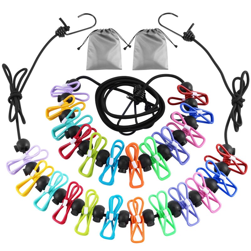 DAGONGREN 2 Pack Camping Clothesline Portable 12 Clothespins, Camping Accessories Travel Clothesline for Outdoor Indoor, Retractable Clothes Line Elastic Clothesline for Camper Hotel Room - Image 1