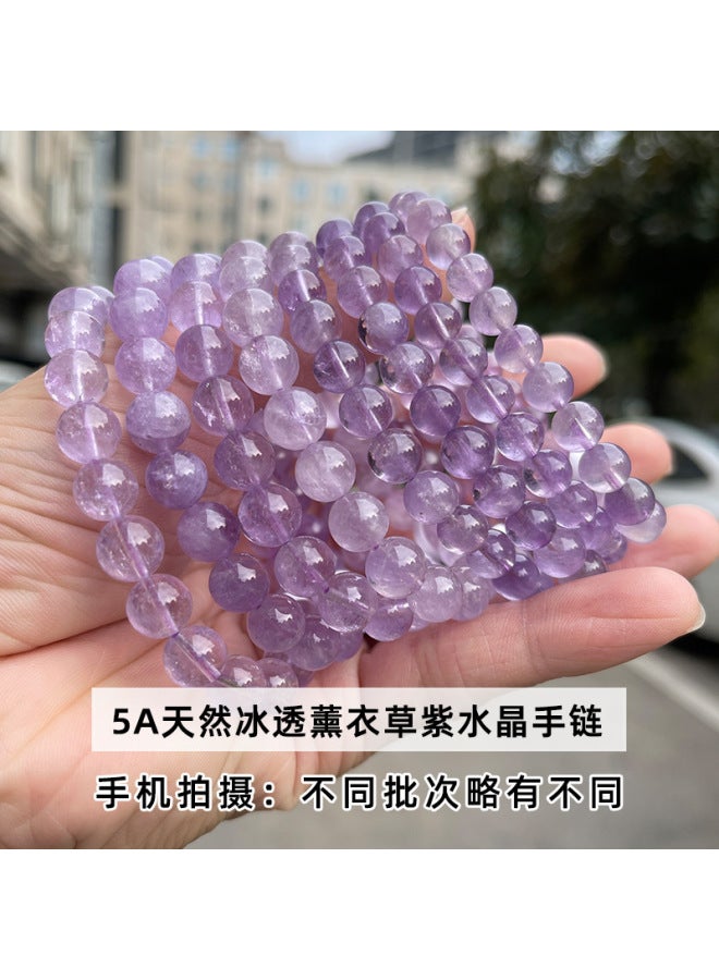 Jingdong elry 7a Grade Natural Ice Transparent Purple Jade Bracelet Fashion Light Luxury Style Girl Single Circle Round Bead Bracelet