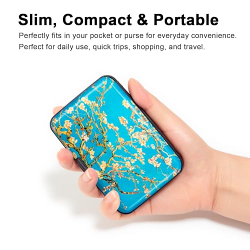 Kaabao Credit Card Holder Small RFID Blocking Wallet Business Metal Slim Mini Aluminum Hard Case for Women Men Gift (Almond Blossoms) - Image 2