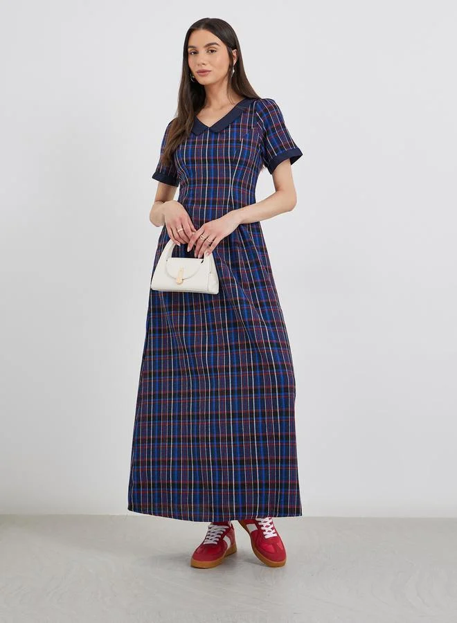 Take Two Take Two Checked Print V-Neck A-Line Maxi Dress