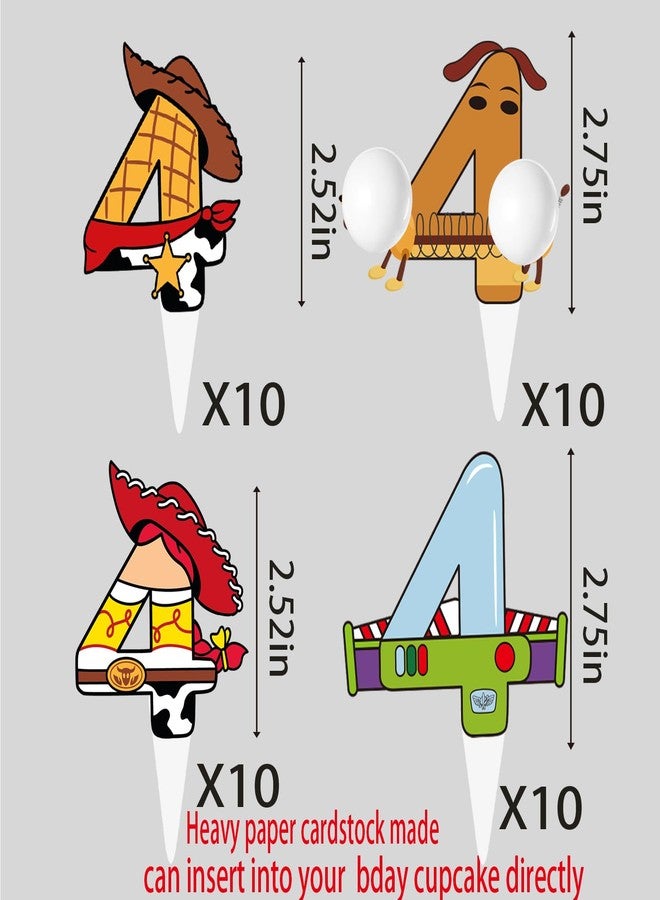BIGKEOKI Cartoon Story Party Supplies 4th Birthday include Reach Four The Sky Cake Topper Backdrop Cupcake Toppers Balloons Banner for 4th Boys Girls Birthday Decorations - Image 4